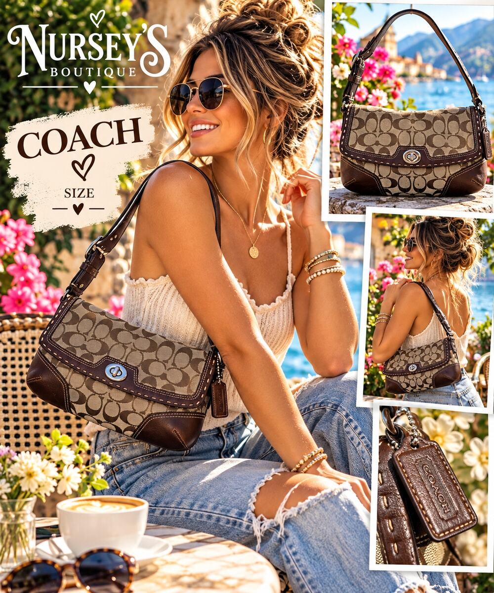 Coach 11574 Vintage 2007 Hamptons Signature Flap Shoulder Bag Y2K Brown
